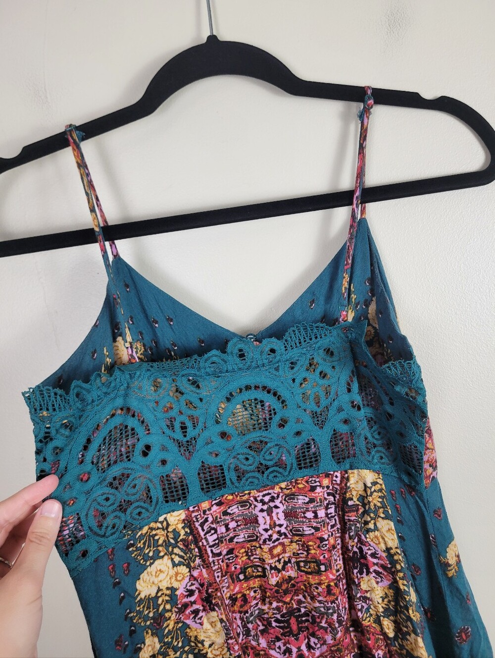 Free People Morning Song Teal Lace Detail Front Buttons Front Slit Maxi Dress - Picture 6 of 10